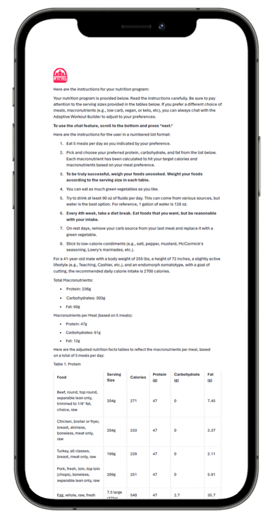 Adaptive Workout Builder - Nutrition 