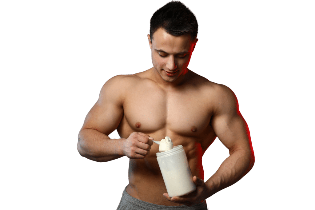 Man using protein supplementation